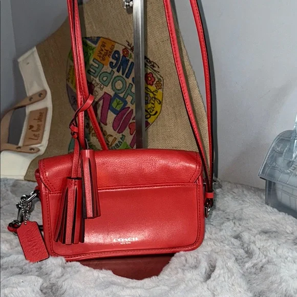 Coach Red Leather Crossbody Bag with Silver Hardware